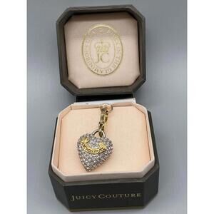 Juicy Couture Logo Signature Gold Tone Puffed Pave Heart Charm W/Box Rare